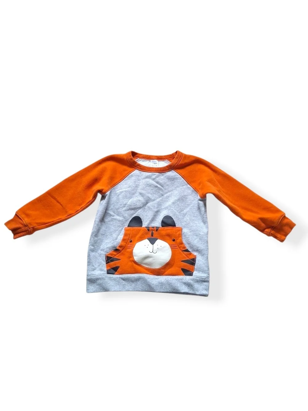 Carter's Orange & Gray Tiger Pocket Raglan Sweatshirt/4T
